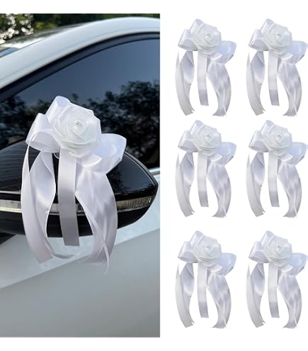 Kit Décoration Voiture De Mariage - Bannière 'Just Married' Et 'Love', Autocollants Fenêtre, 2 Fleurs Artificielles Blanches Avec Ventouses