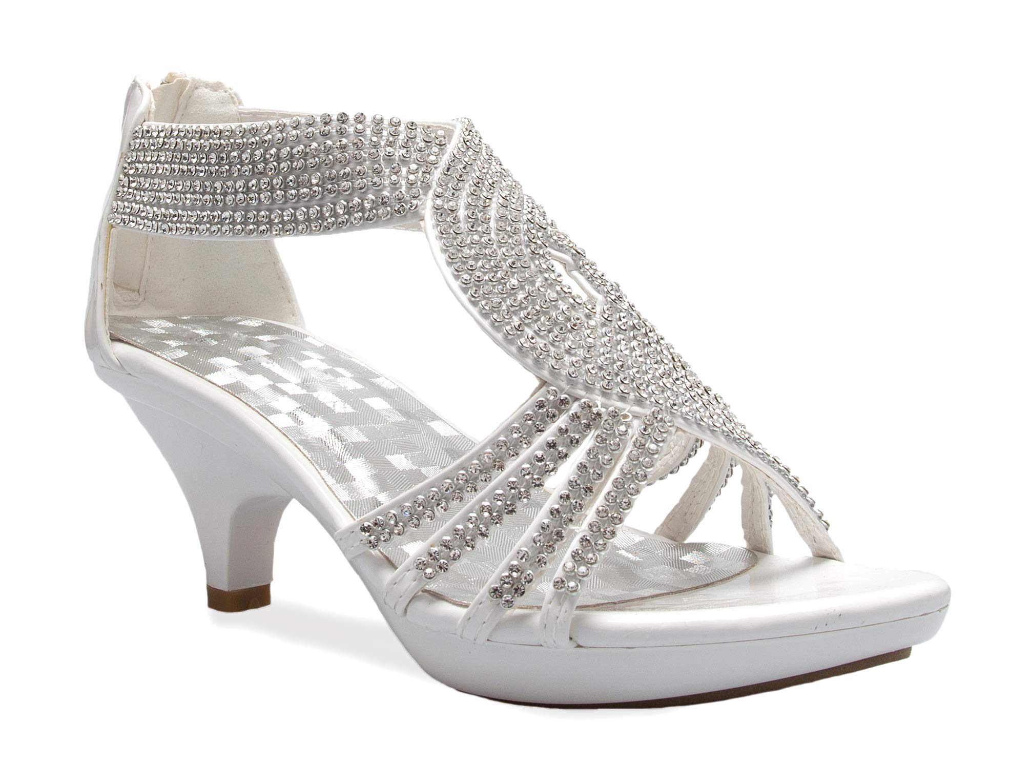 Photo 1 of (please see all images) Olivia K Women's Open Toe Strappy Rhinestone Dress Sandal Low Heel Wedding Shoes 8.5