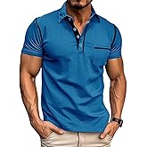 Men's Casual Polo Shirts Classic Long Sleeve Basic Button T-Shirt Lightweight Cotton Golf Tops with Pocket