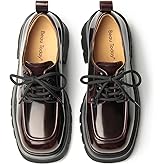 BEAU TODAY Chunky Platform Oxford Shoes for Women - Classic Lace-Up Leather Comfortable Business Lug Sole Work Office Shoes
