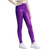 Gnainach Girls Metallic Leggings High Waisted Kids Yoga Pants Stretch Shiny Running Dance Tights for Teen School Workout