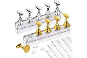 Kalolary 2 Set Acrylic Press on Nail Stand Nail Art Holder Practice Display Stand with Reusable Adhesive Putty, Magnetic Nail Art Tips Holders Training Fingernail DIY for Painting Nails(Gold & Silver)