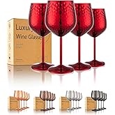 UNISWEET Stainless Steel Wine Glasses-18 oz Unbreakable Hammer point Wine Goblets, Elegant Unique Metal Wine Glass for Outdoor, Travel, Camping, Pool,Gift for Wine Lovers (Set of 4) (Red)