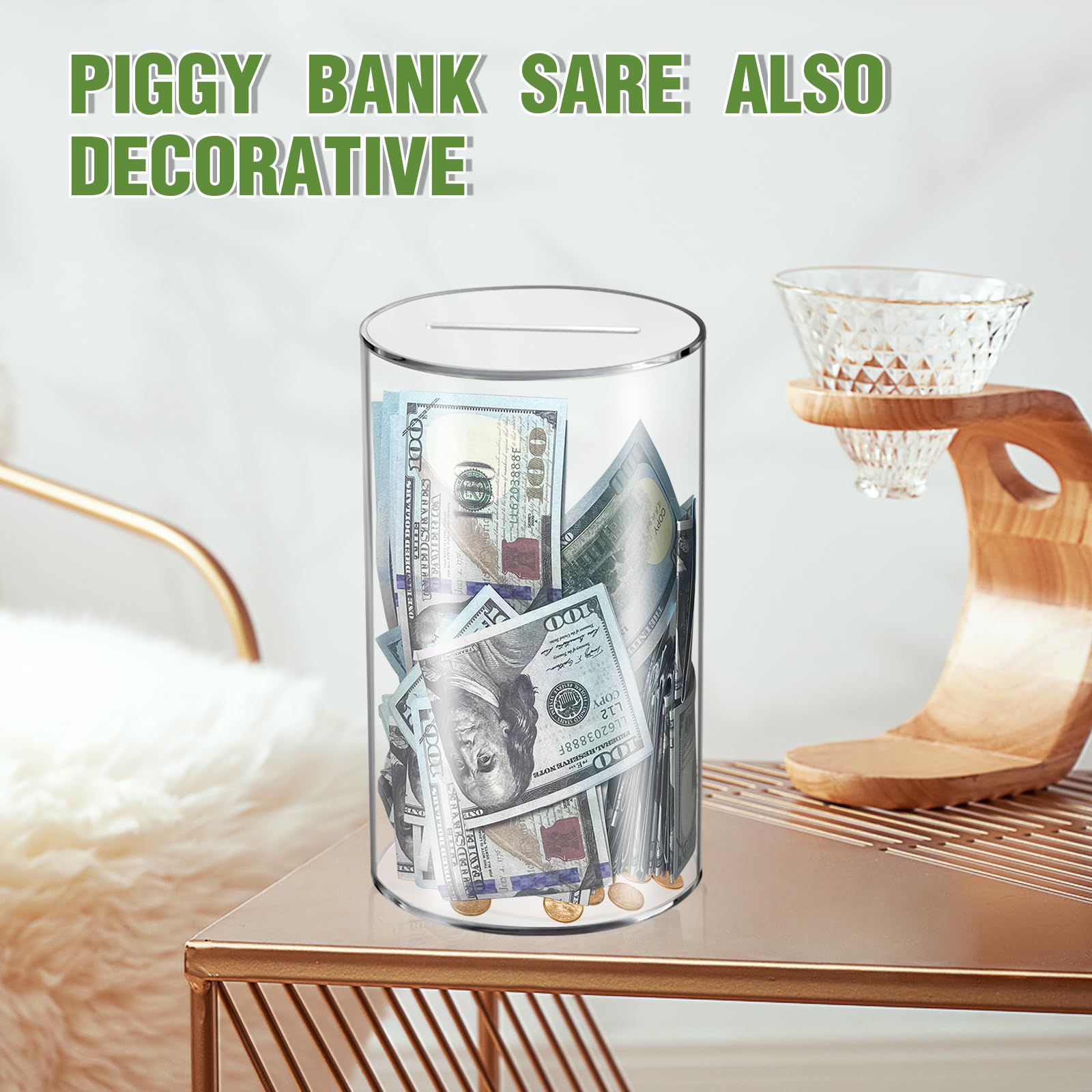 Clear Piggy Bank for Adults/Kids, Acrylic Unopenable Money Box for Cash Coin Saving, Must Break to Open, Money Saving Jar for Adults Boys Girls, Size 6