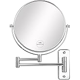 JANEEVA 8" Wall Mounted Makeup Mirror, 10X Magnifying Mirror with 360 Extendable Arm - Double Sided Vanity Mirror for Bathroom (Chrome)