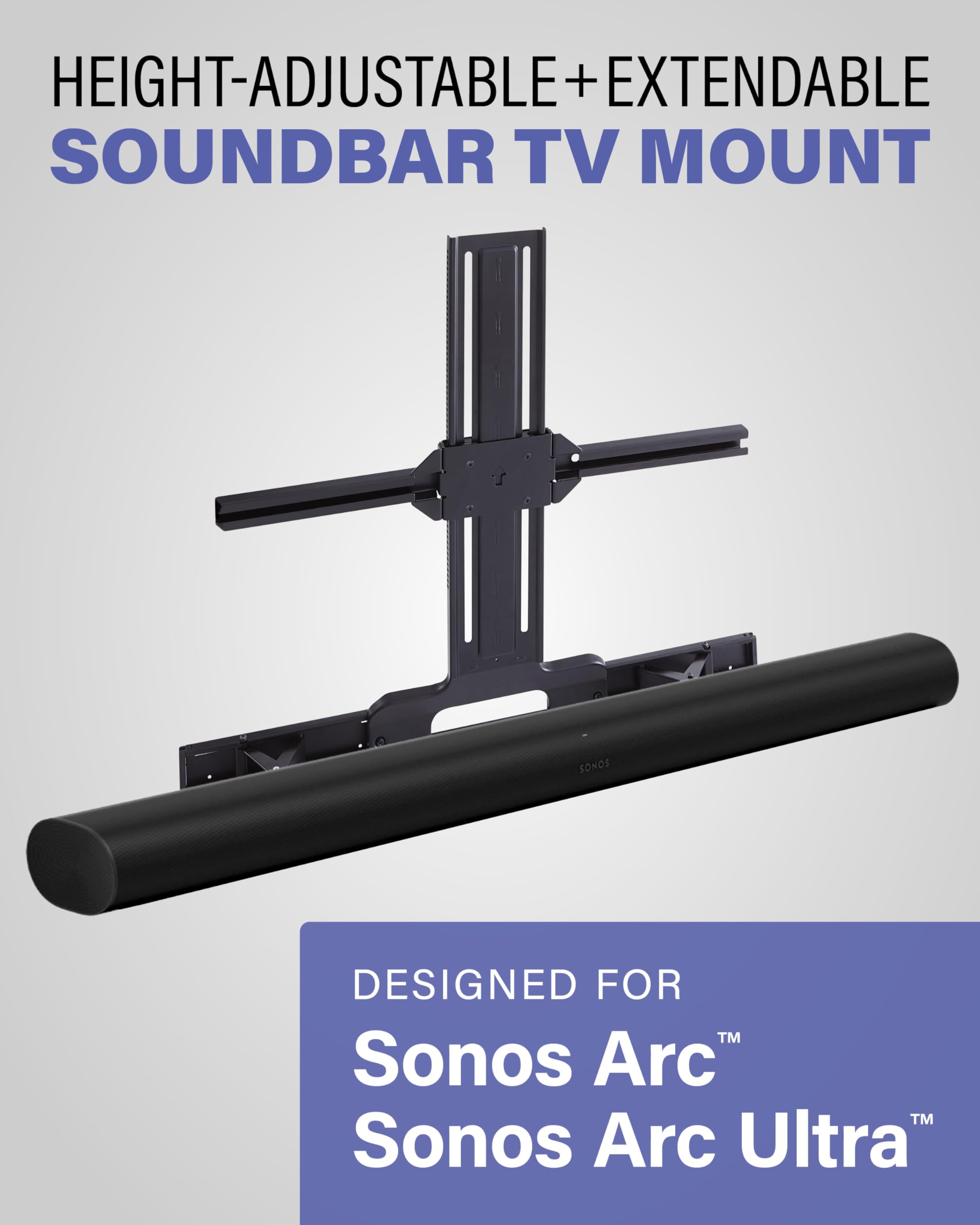 SANUS Soundbar TV Mount for Sonos Arc & Sonos Arc Ultra Soundbar – Depth Adjustable for Dolby Atmos – Universal Mount for TVs 50” to 90”