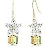 Austrian Crystal Flower Cube Drop Dangle Earrings for Women Fashion 14K Gold Plated Hypoallergenic Jewelry