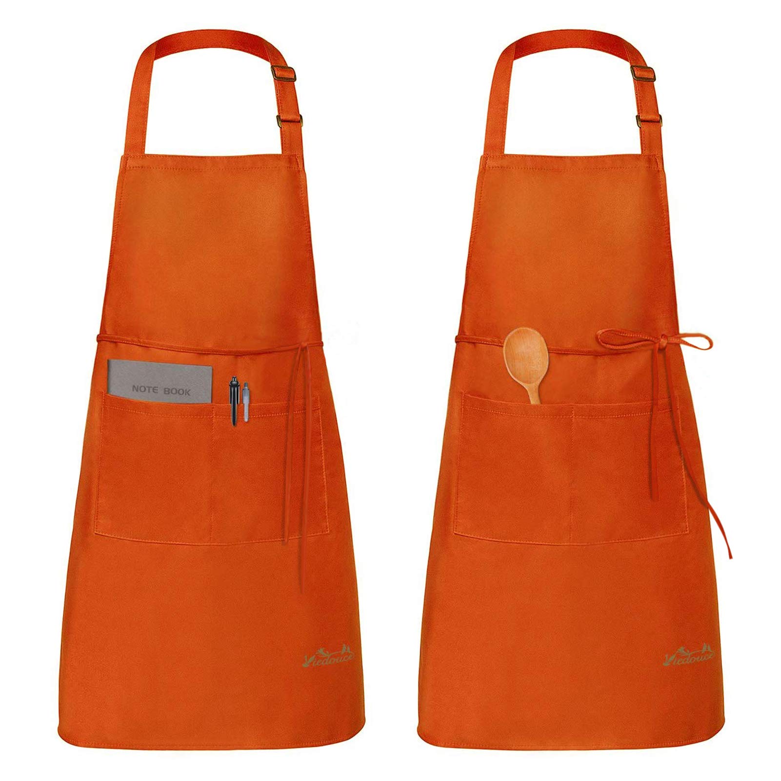 Viedouce 2 Packs Apron Cooking Kitchen Waterproof, Adjustable Chef Apron with Pockets for Home, Restaurant, Craft, Garden, BBQ, School, Coffee House, Apron for Men Women, Orange — image 1