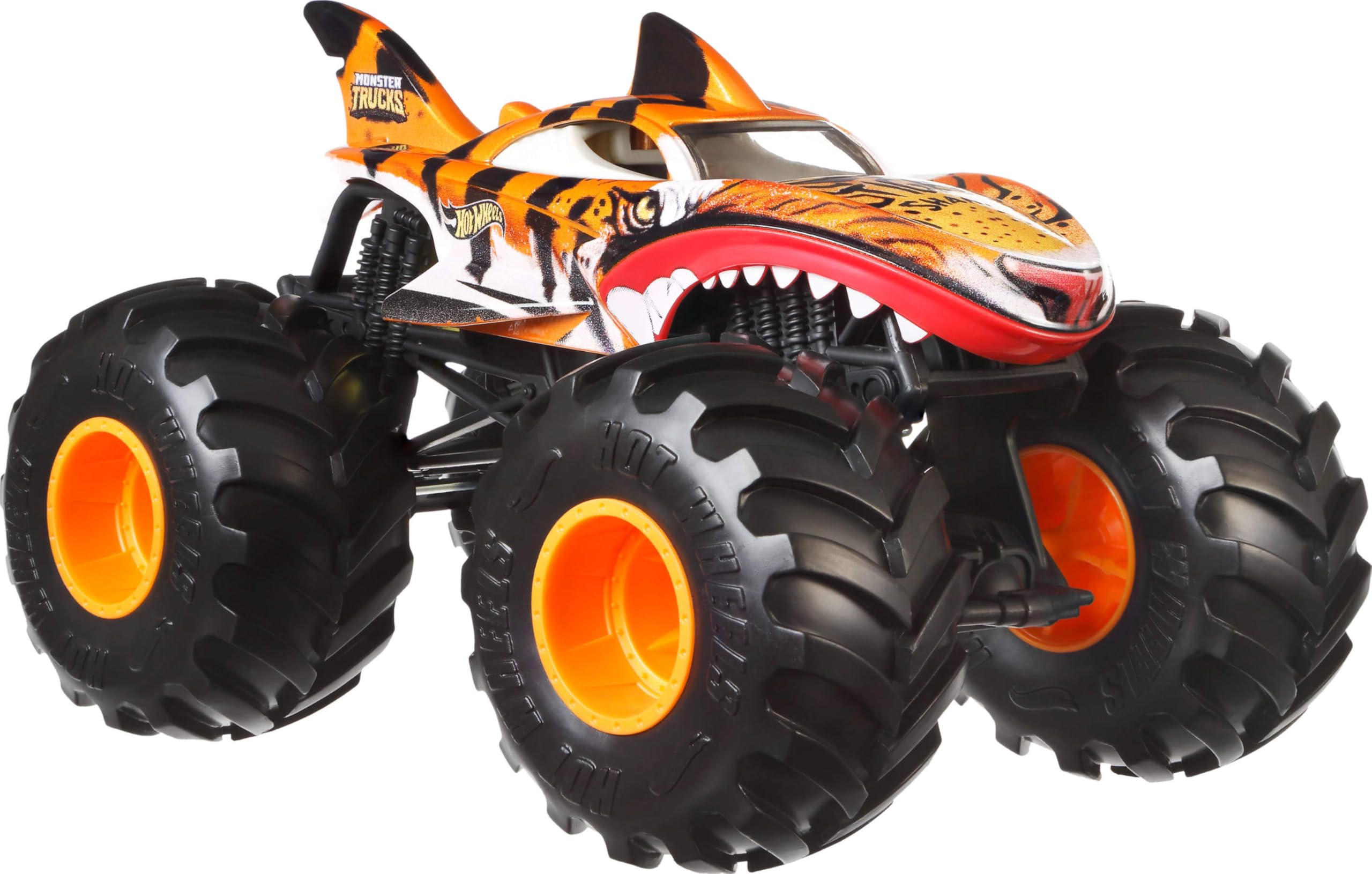 Hot Wheels Monster Trucks Tiger Shark, Oversized Monster Truck, 1:24 Scale Die-Cast Toy Truck with Giant Wheels and Cool Designs, JDR02