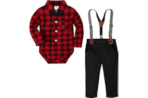 A&J DESIGN Baby Boys Suits Infant Gentleman Formal Wedding Suspenders Outfit with Bowtie