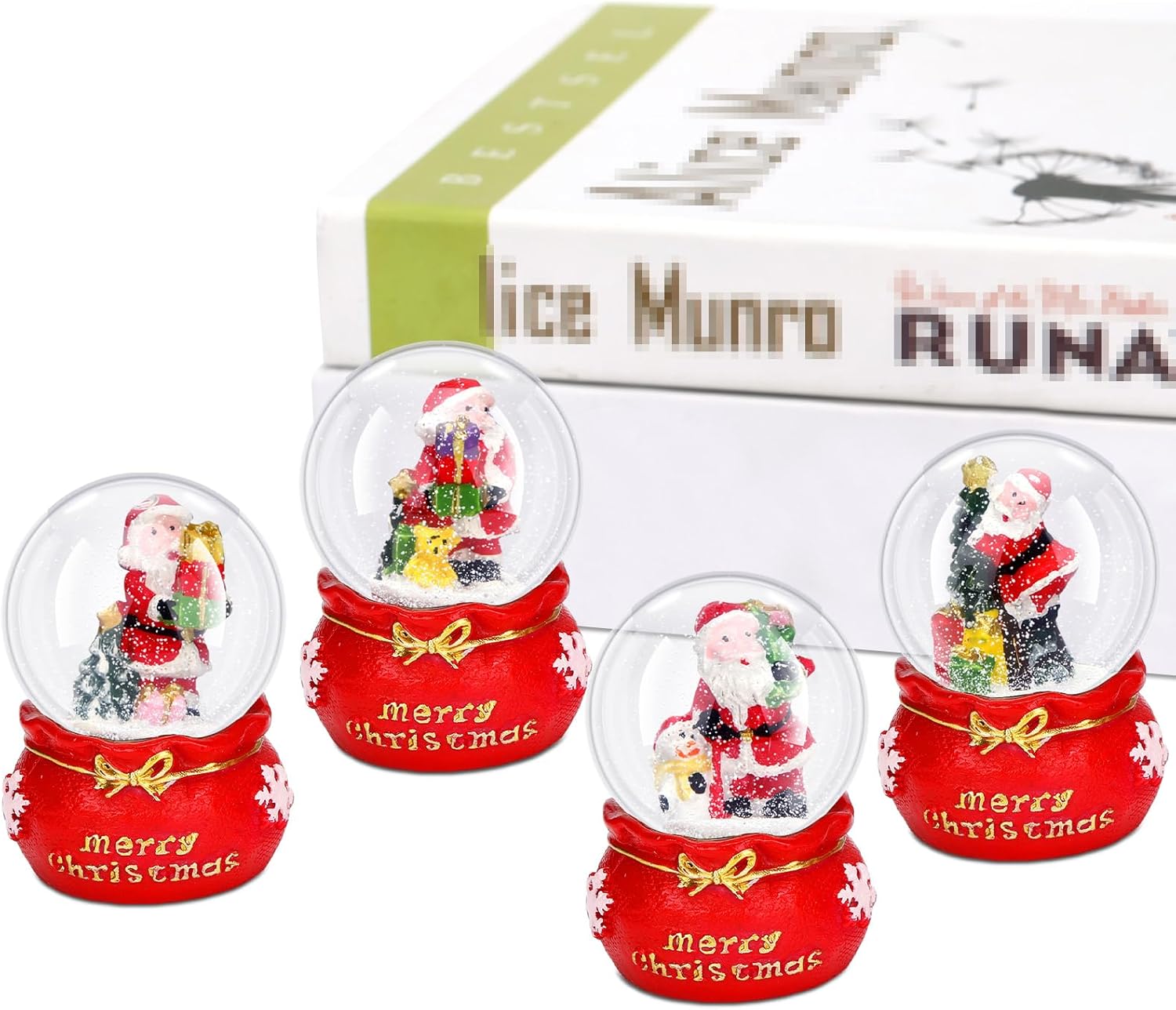Snow Globes - Suclain 4 Pcs 1.8 Inch Christmas Snow Globe Santa Claus Water Snow Globe Lightweight Winter Red Green Christmas Tree Crystal Balls for Christmas Holiday Girls Kids Boys Home Decorations (Style 6)