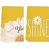 TAJWE Spring Kitchen Towels 18x26 Inch Set of 2 Sunshine Bloom Yellow Daisy Dish Towels Farmhouse Summer Holiday Floral Hand Cloths for Home Decoration
