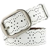 JASGOOD Women's Hollow Flower Genuine Leather Belt for Jeans Pants Wide Belt for Ladies