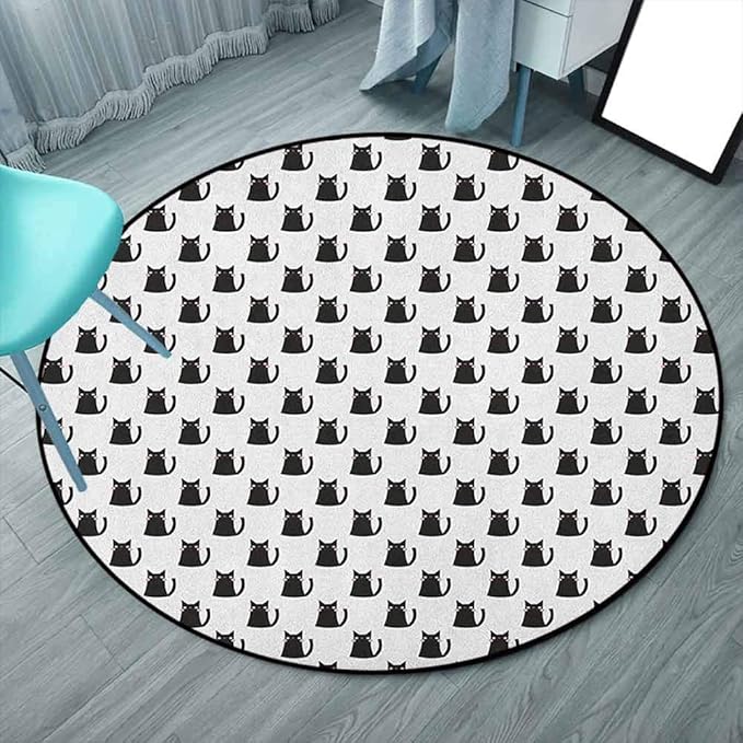 Tapis rond rond pour le salon et la salle à manger - 5 pieds - Noir