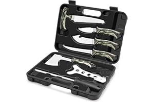 Jellas 7-Piece Hunting Knife Set - Professional Game Processing Kit with Axe, Bone Saw, Skinning & Fillet Knives, Rib Spreader, Sharpener, Portable Field Dressing Kit & Camping Gear in Carry Case