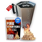 Charcoal Chimney Starter XL &amp; Fire Starter set, Heavy Duty xl Charcoal Starter for charcoal grill (XXL Size) &amp; Natural Wooden Fire starters for campfires (130 PCS); use for charcoal grill, BBQ.