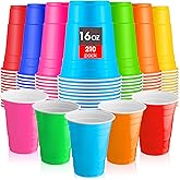 Xinnun 210 Pack Colored Plastic Cups Bulk Rainbow Disposable Cups 16 oz Multi Color Plastic Cups Party Drinking Assorted Colors Cup for Party Wedding Special Events Celebration Supplies