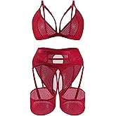 popiv Women Sexy Lingerie Set Cutout Bra and Panty Sets Garter Lingerie 4 Piece
