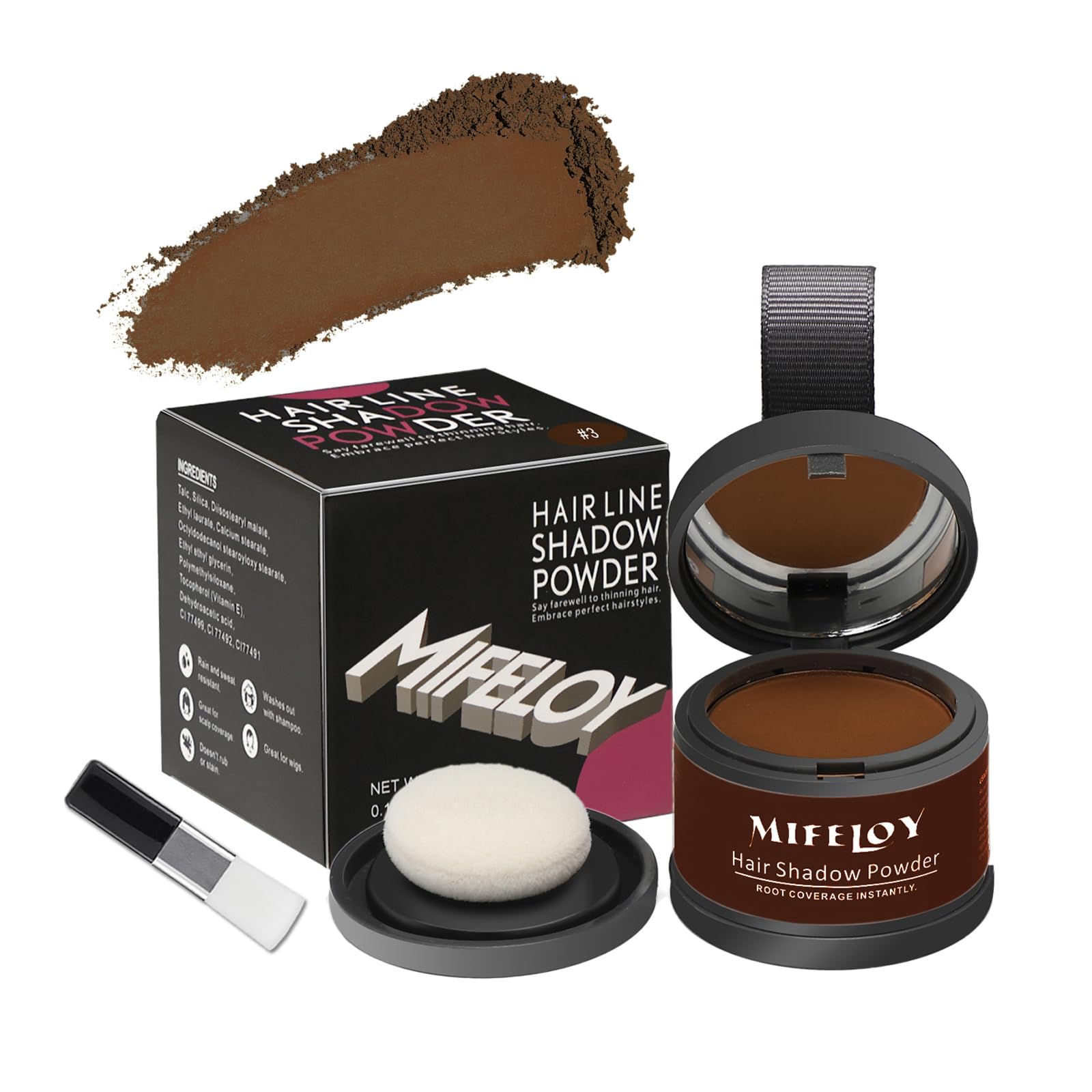 MIFELOY Root Touch Up Powder, Cover Up Hair Color for Grays, Root Coverage for Women, Men Roots Concealer for Beard Line Eyebrow, Instantly Shadow Powder for Thinning Grey Hairline, Dark Brown