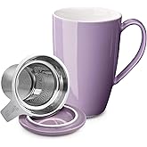 Sweese 15 OZ Porcelain Tea Mug with Infuser and Lid, Loose Leaf Tea Cup, Gifts for Tea Lover, Purple