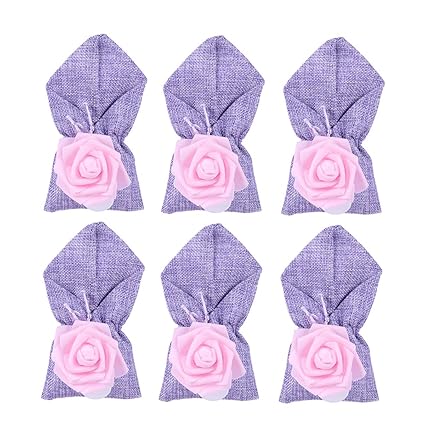 Amosfun Bonbons Mariage Sac De Lin Rose Fleur Poche De