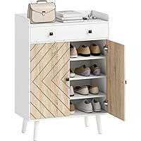 HOMCOM Shoe Cabinet for Entryway, Modern Shoe Storage Cabinet with Adjustable Shelves and Drawer for 12 Pairs, White and Natu