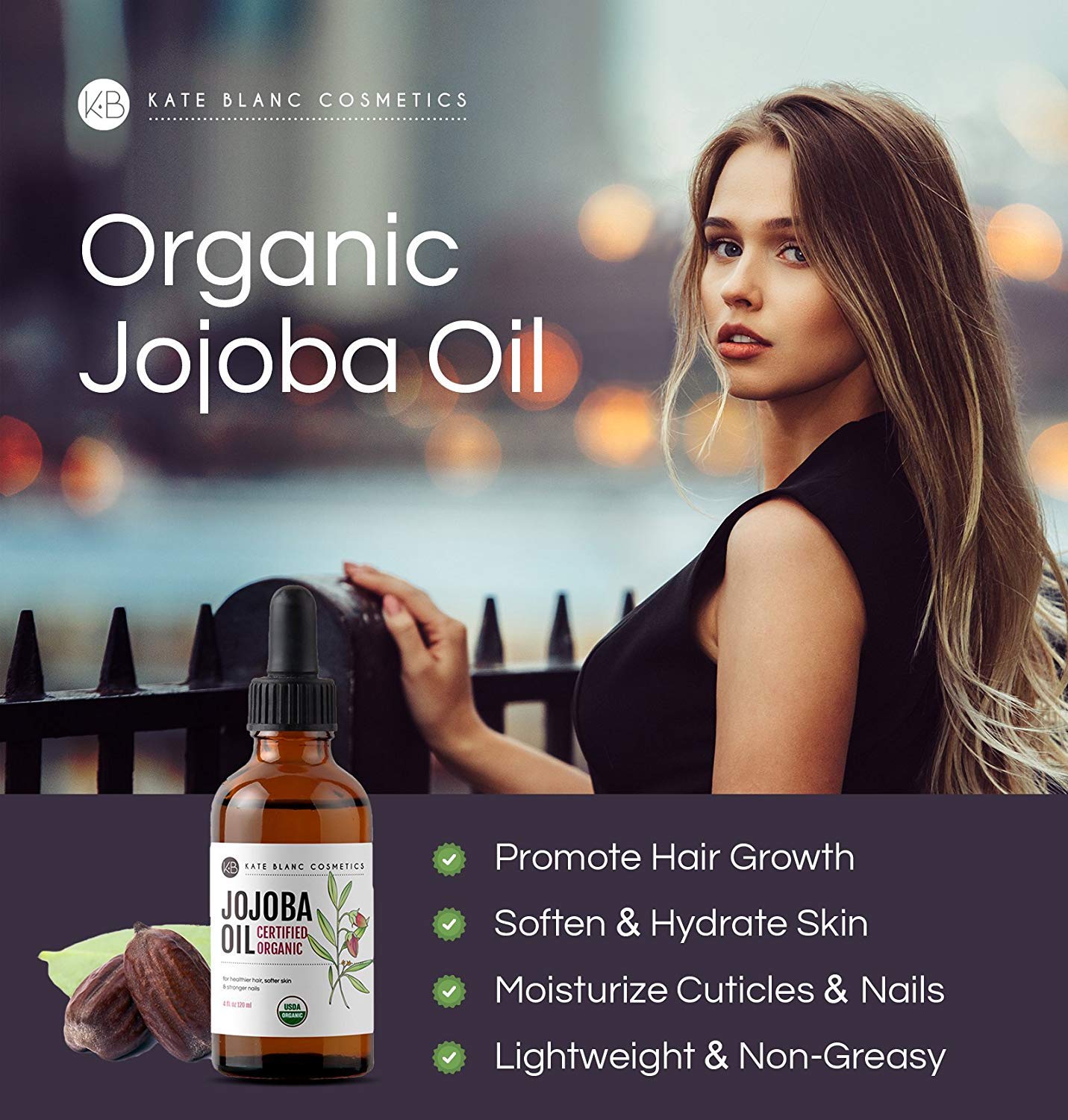 Jojoba Oil, USDA Certified Organic, 100% Pure, Cold Pressed, Unrefined. Revitalizes Hair & Gives Skin a Radiant Youthful Look. Effective Treatment for Face, Lips, Cuticles, Stretch Marks. (4 oz): Beauty