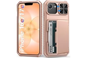 BXYJY for iPhone 16e/17e Case Wallet, Built-in Card Holder (4-5 Cards), RFID Block, Slide Camera Cover, Military Grade Protec