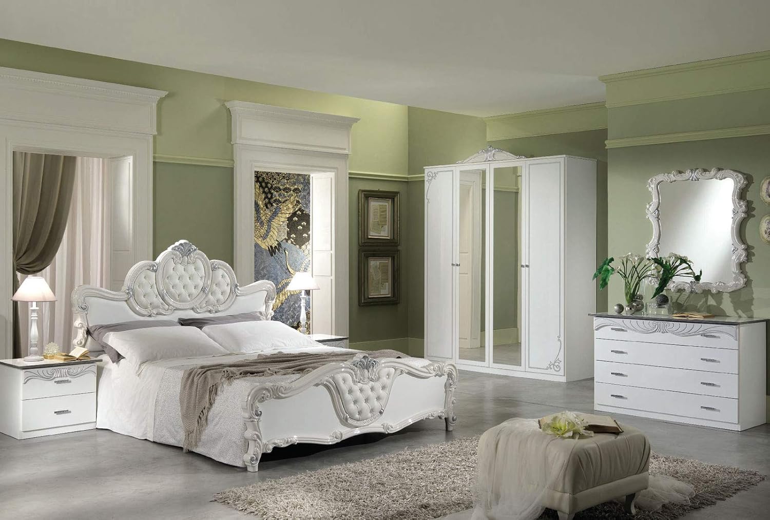 Lignemeuble Vitoria Barock Schlafzimmer Set Weiss Und Silber Lackiert Amazon De Kuche Haushalt