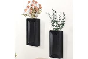 Uipame 2 Pack Wall Decor Wood Wall Planters for Indoor Plants, Modern Wall Planter for Bathroom, Living Room, Kitchen Wall Decor, Farmhouse Wall Vase for Decor Dried Flowers and Faux Greenery(Black)