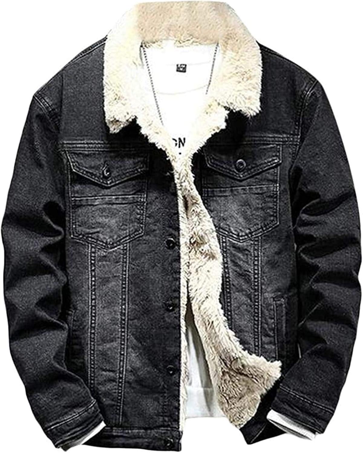 Tammy W Nash Mens Denim Jacket Winter Warm Faux Fur Lined Jean Quilted Jacket Coat Outerwear 