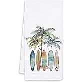OSLYSOF Beach Kitchen Towels, Coastal Summer Dish Tea Towels for Kitchen Decor, Tropical Palm Trees Surfboard Beach Gift Decor Hand Towels for Bathroom, 16x24 Inch