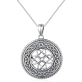 DAOCHONG 925 Sterling Silver Jewelry Oxidized Good Luck Irish Knot Celtic Medallion Round Pendant Necklace, 20 inch