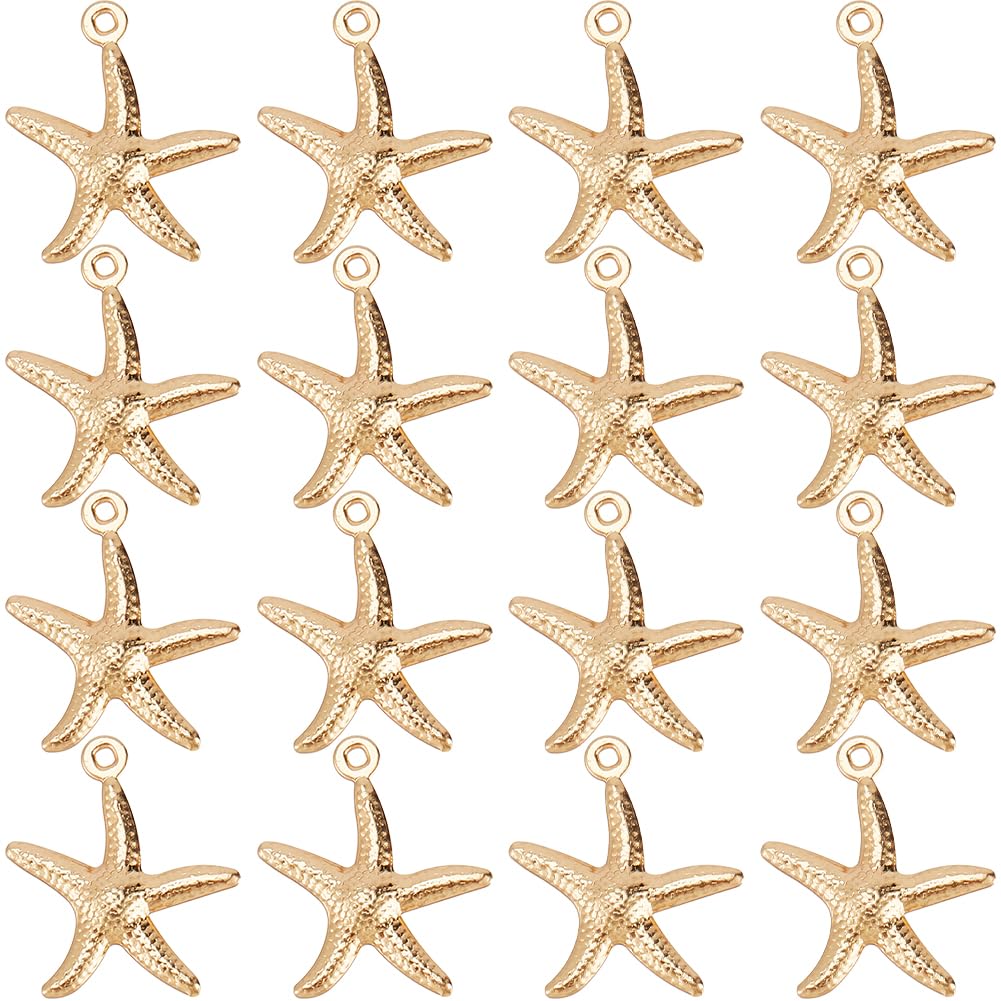 SUNNYCLUE 1 Box 100Pcs Real 24K Gold Plated Starfish Charm Bulk Sea Life Charms Stainless Steel Metal Cute Marine Animal Beach Charm for jewellery Making Charms DIY Craft Necklace Bracelet Craft Women