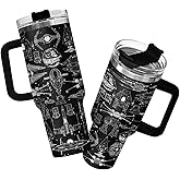 34HD Galaxy Spaceship Tumbler 40oz with Handle and Straw - Sci-Fi Star Battle Travel Mug - Stainless Steel Insulated Cup for Men & Fans – Space Gift Idea for Movie Cinema Lovers