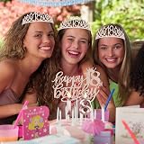 Amosking 18th Birthday Decorations Kit Rose Gold Sash Tiara Cake Topper Candles view 7