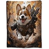 Ti Caldi Playful Corgi Blanket, Soft Cozy Flannel Throw Blanket for Adults Kids Women Men, Lightweight Warm Fuzzy Blankets for Bed, Couch, Travel & Home Decor 60×50 in