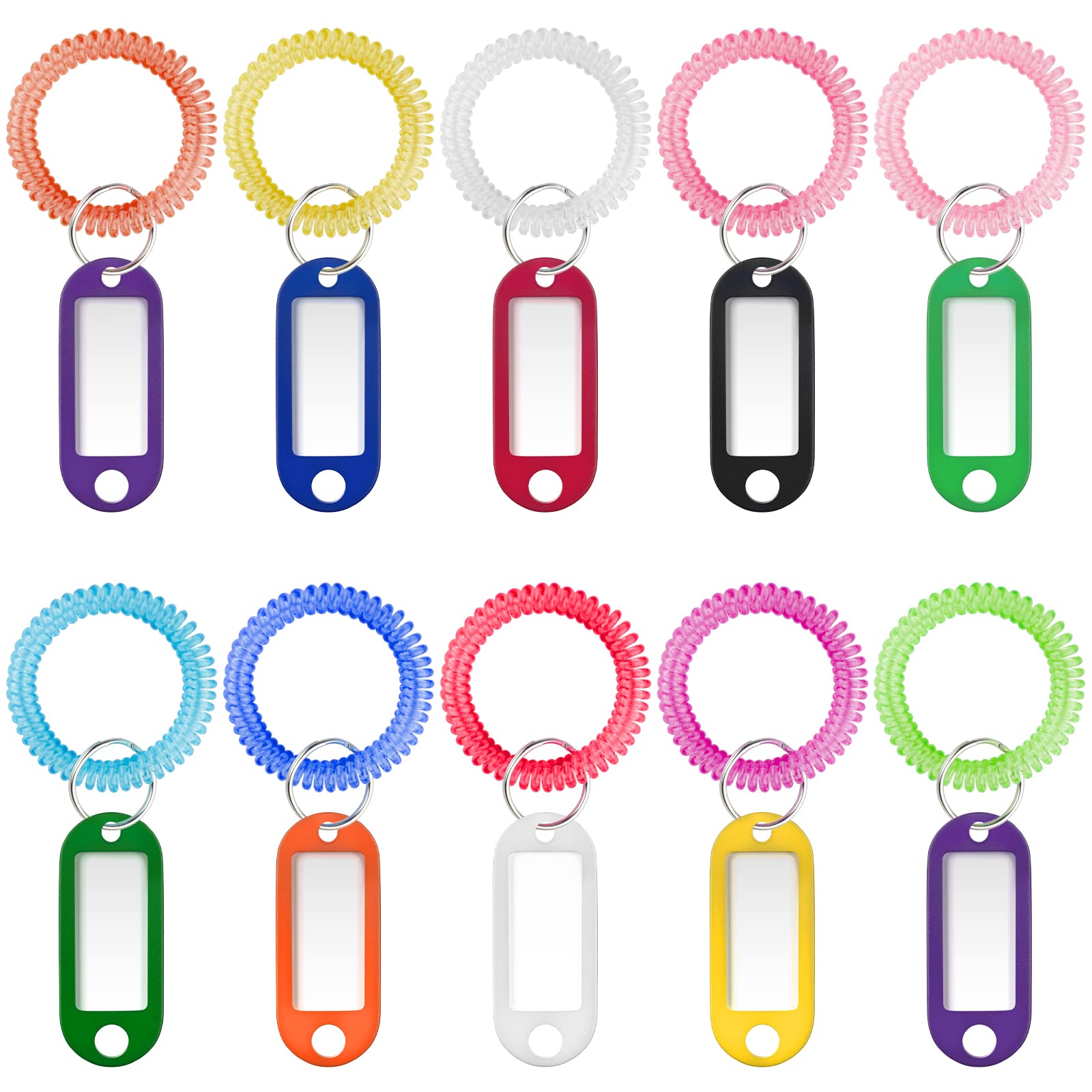 Uniclife 10 Color Wrist Keychain and 40 Key Tag Labels Set Flexible Spring Spiral Coil Key Holder with Keyring Stretchy Wristband Wristlet Bracelet Hair Tie for ID Badge Sauna Gym Pool and Sports
