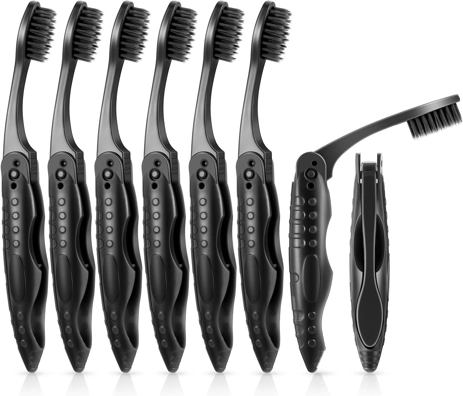 8 Piezas Cepillo de Dientes Plegable de Viaje Negro Cepillo de Dientes Portátil de Carbón con Cerdas Medianas Suaves para Cámping