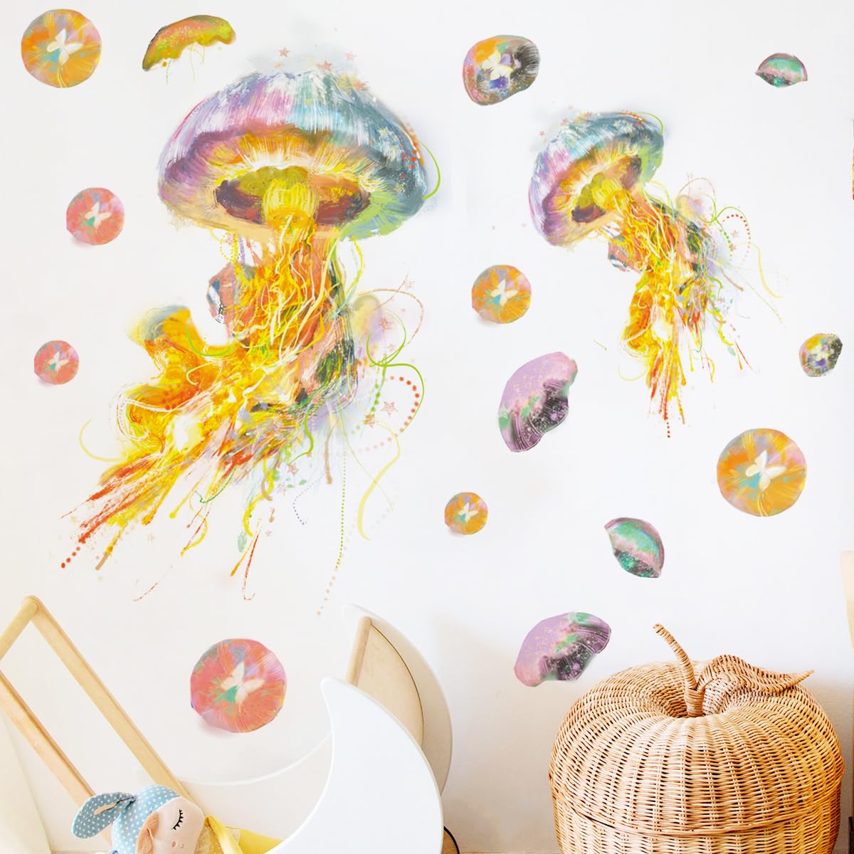 Runtoo Jellyfish Ocean Wall Decal Under The Sea Fish Wall Stickers Girls Bedroom Bathroom Nursery Wall Decor