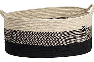 Optish 40L Large Dog Toy Basket, Toy Box and Bin for Dog Cat Storage, 19.7" X 14" X 9" Woven Rope Basket for Blanket Storage, Living Room, Bedroom, Black & Brown