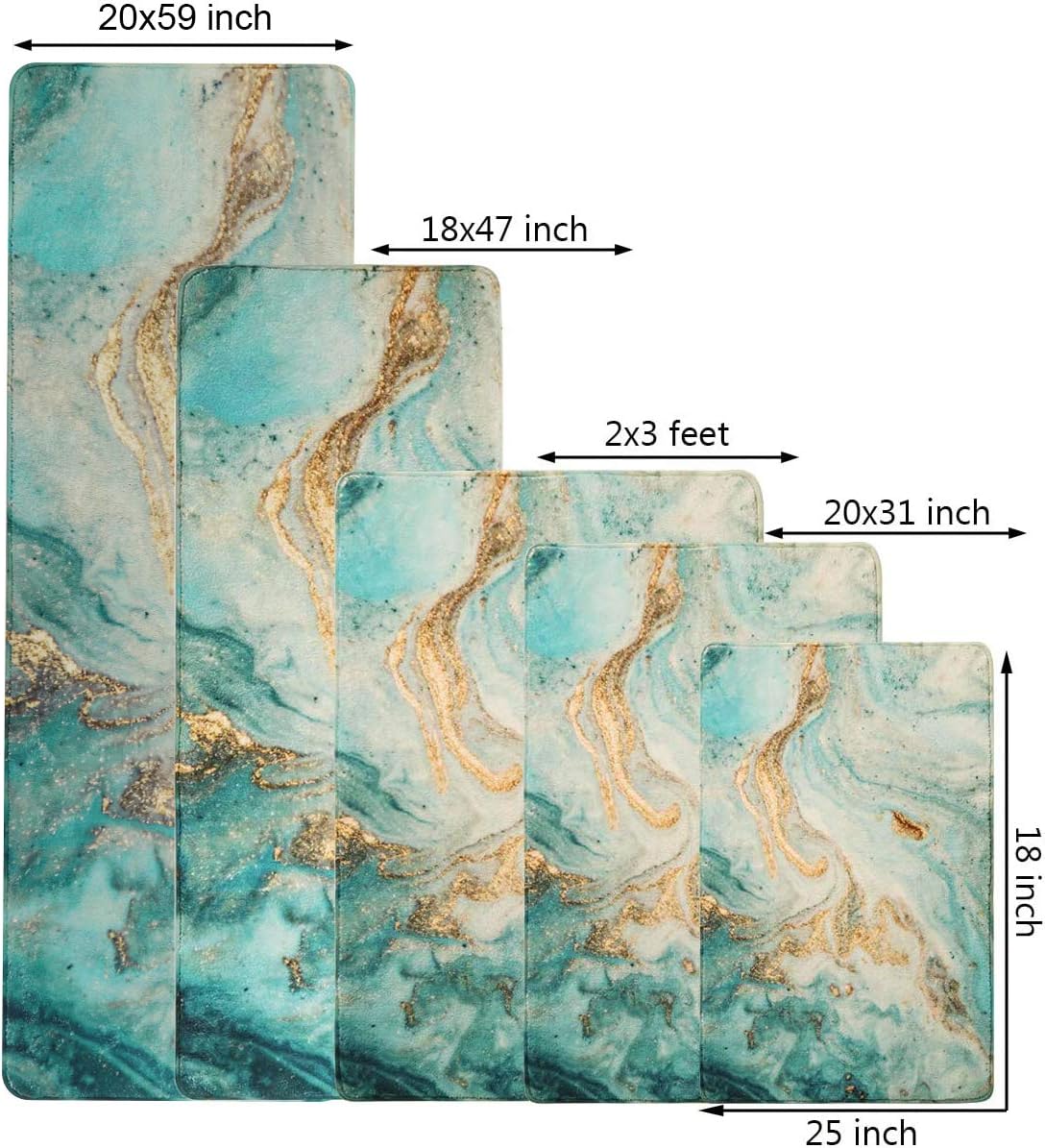 Uphome Area Rugs 2’x3’ Luxury Turquoise Marble Velveteen Bath Rugs Non-Slip Door Carpet Microfiber Absorbent Machine-Washable Floor Accent Rug for Bedside Throw Mat: Home & Kitchen