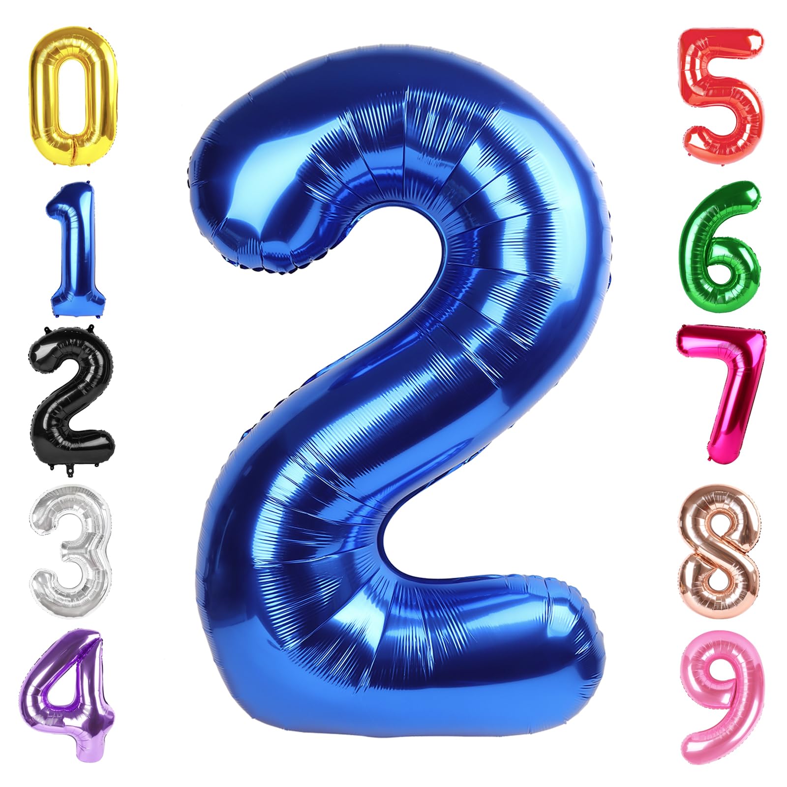 Photo 1 of 40 Inch Metallic Blue Number 2 Balloon, Giant 2 Number Balloons for 2nd Birthday Decorations, Party Supplies for Baby Boy Girl, Metallic Blue Party Decor??