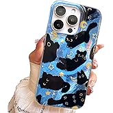 buccilly Compact Case for iPhone 13 Pro Max Black cat Design,[Compatible with Magsafe] Cute Soft Slim TPU Shockproof Protective Bumper Phone Cases Cover for Aesthetic Glitter Shiny Adorable