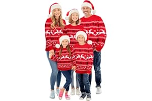 Xaatren Matching Family Christmas Sweaters Ugly Knit Pullover Cute Long Sleeve Crew Neck Xmas Holiday Jumper with Hat