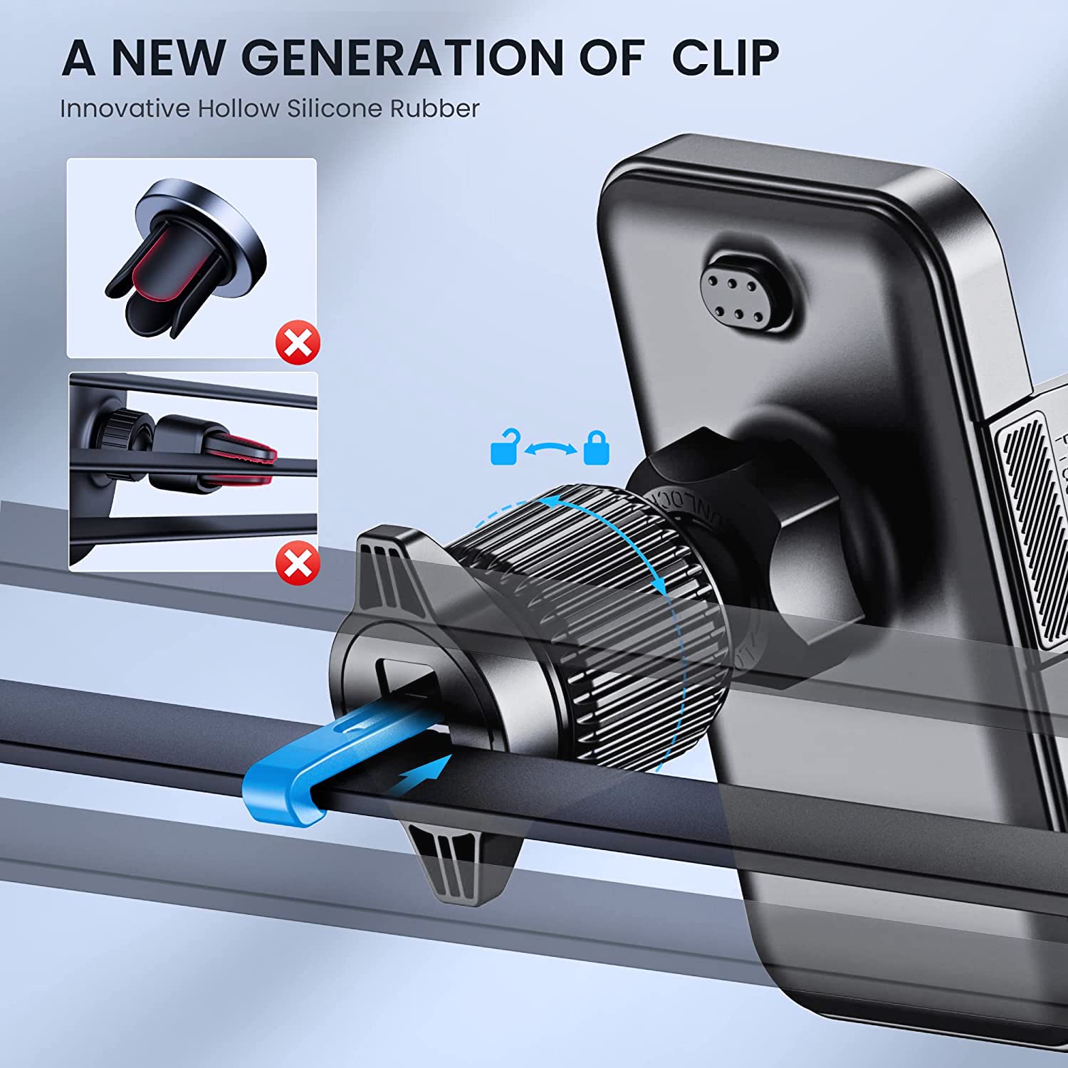 CINDRO Mobile Phone Holder Car, [Upgrade Military Class Hook Clip] Mobile Phone Holder 360° Rotatable Ventilation Car Mobile Phone Holder One Button Release Car Holder Mobile Phone for iPhone Android