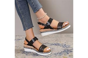 DHEVA-C Orthopedic Sandals for Women,Women Walking Slippers with Arch Support Wedge Sandals Summer Dressy Open Toe Ankle Strap Platform Beach Casual Slip on Sandals Beach Dress Comfortable (Black-2, 6.5)