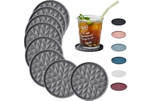 Wingcases Silicone Coasters for Drinks[8 Pack, No Holder]- Cup Mat for Tabletop Protection-Non-Slip, Non-Stick, Coffee Table Decor, Great Gift for Any Occasion, Dark Grey