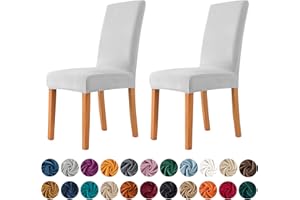 MILARAN Velvet Chair Covers for Dining Room, Soft Stretch Seat Slipcover, Washable Removable Parsons Chair Protector, Set of 2, Light Gray
