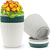 NNARRE 6 Pack Flower Pots for Indoor Plants, 7 inch Plant Pots Indoor with Drainage, Plant Pot with Tray Saucer, Plastic Deco